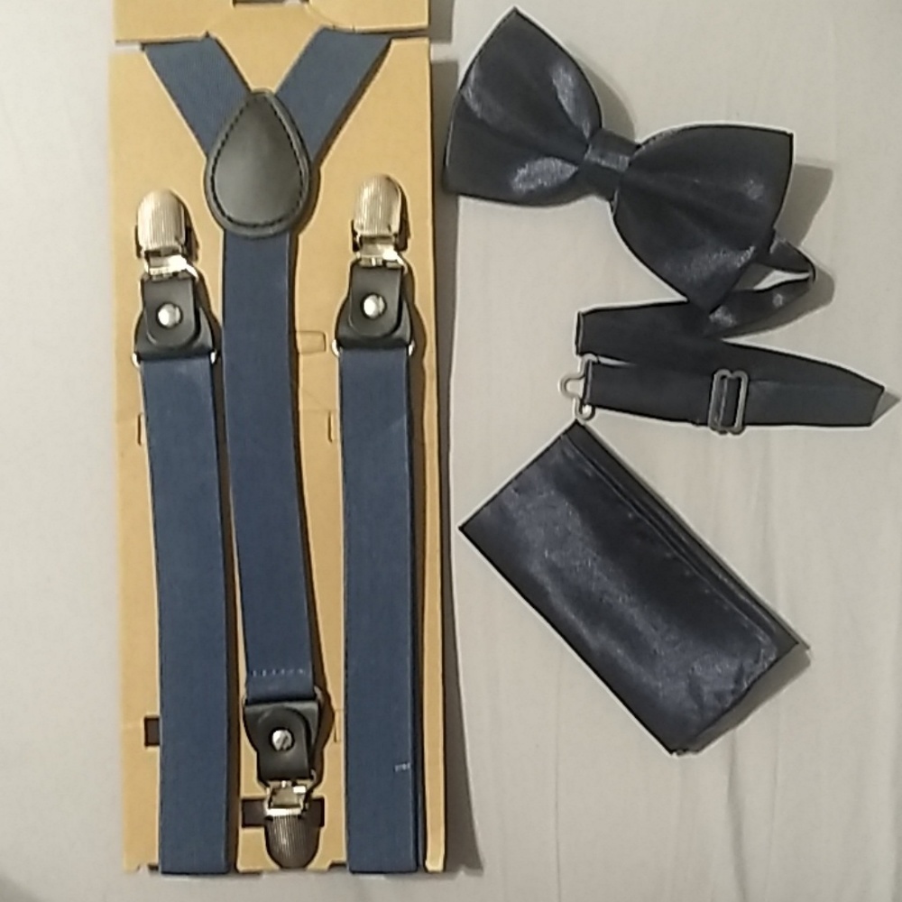 Suspender, bowtie & pocket square set